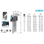 Шестограми WORKEE Pro Line, 1.5x10 mm, Комплект 9 броя, Средни L, с Топче, Магнитен накрайник